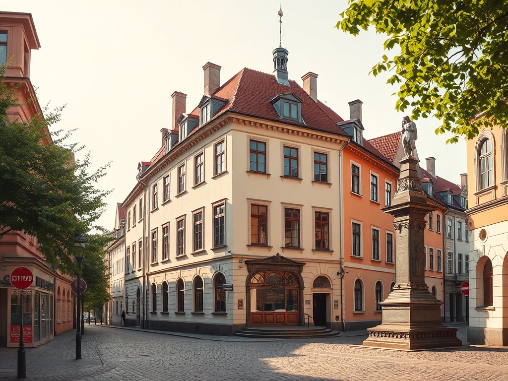 Widok rynku w Wejherowie z okresu przełomu XX i XXI wieku, zabytkowa zabudowa miasta